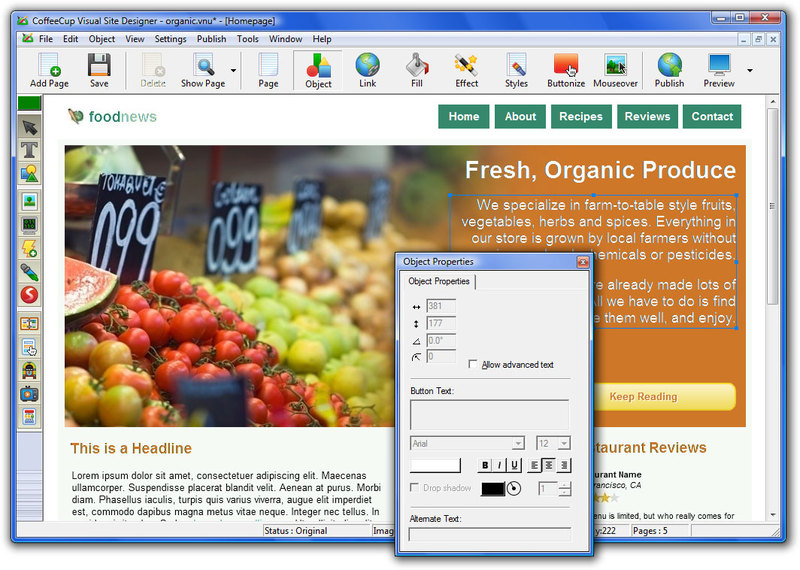 CoffeeCup VisualSite Designer Screenshot